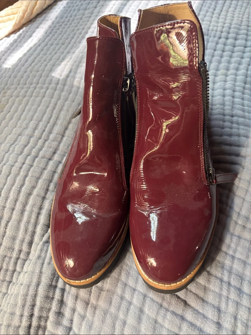 Women's Patent Burgundy Zip Ankle Booties